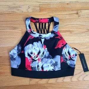 Donna Karan Large Sports Bra Print NWT Black/Red
